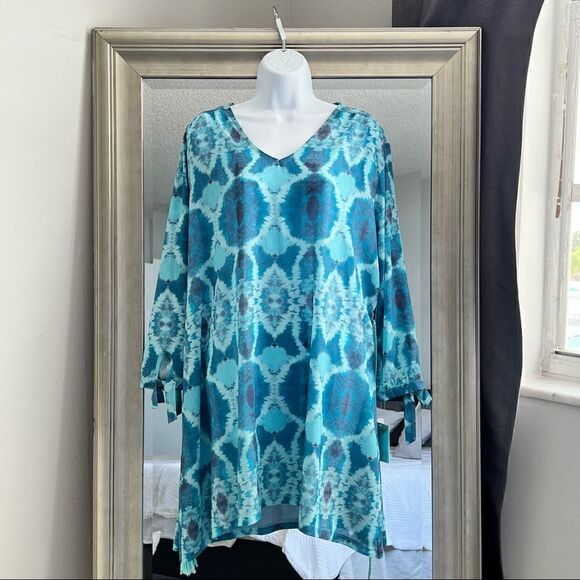 NWT ASPANA Boho Summer lightweight Tunic In Color Turquoise Long Sleeve Size S - Picture 2 of 5